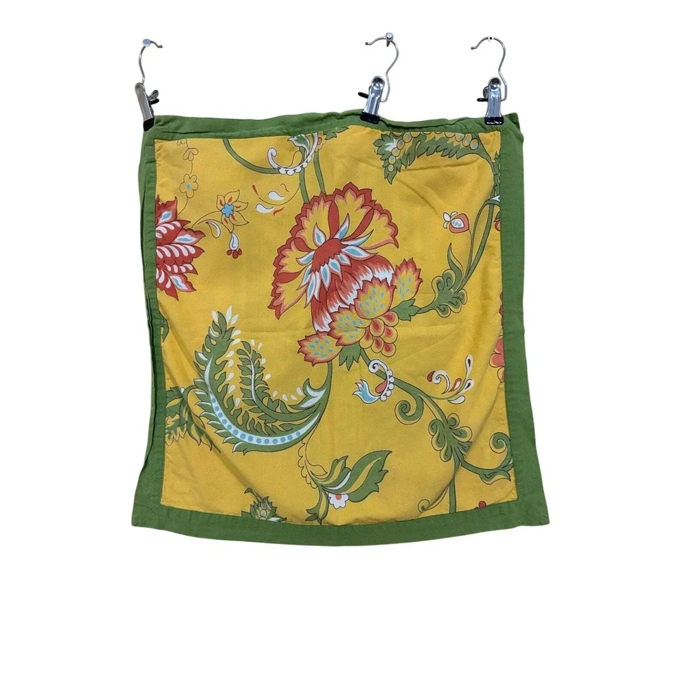 Pier 1 Imports Reversible Floral Striped Pillow Sham 2 Yellow Green 19x19 Square